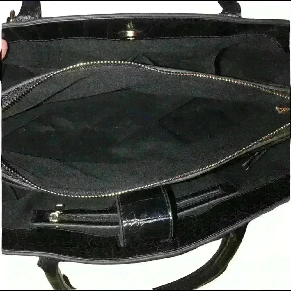 Bebe Black Crocodile Satchel with Card Case - Picture 8 of 12
